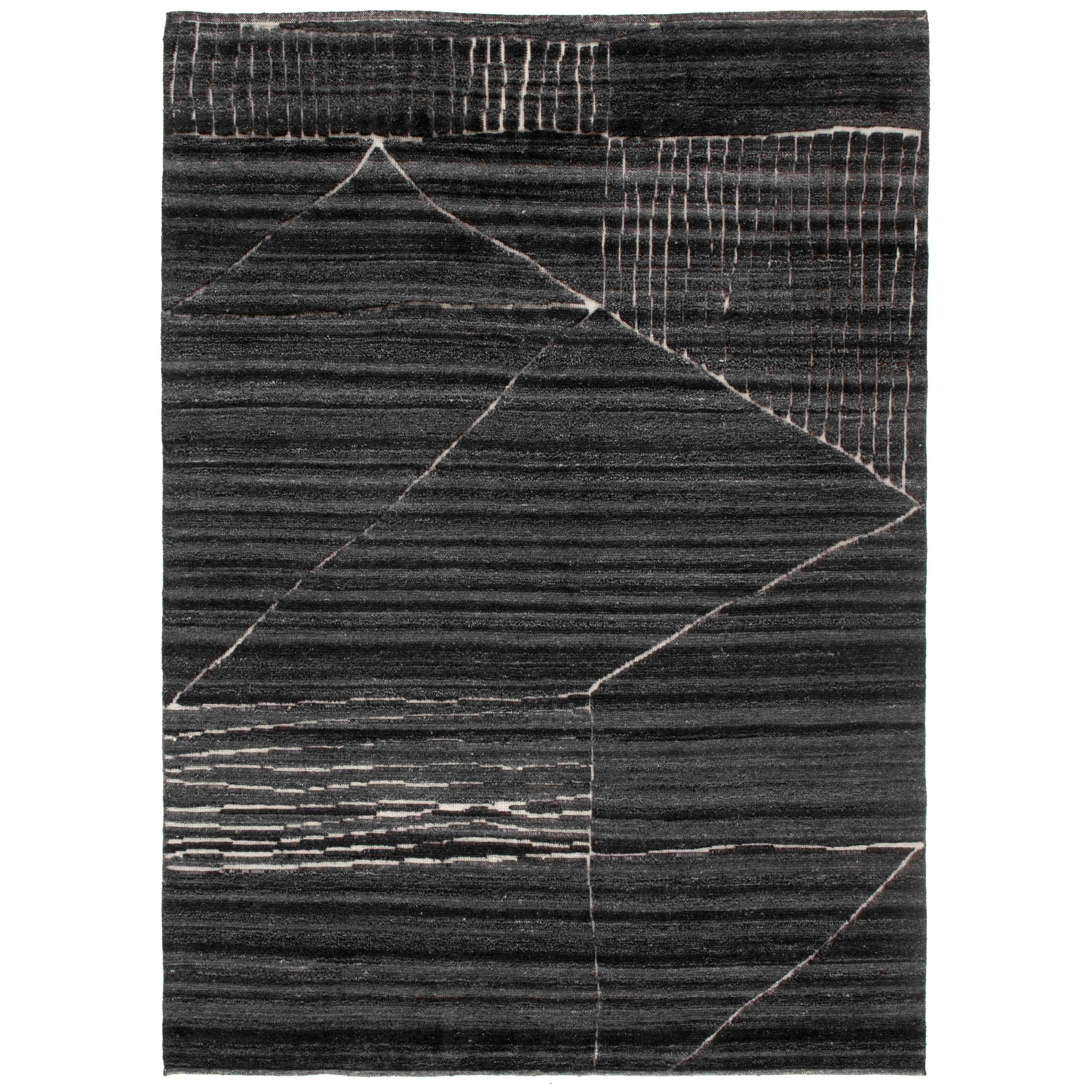 Landscape Fields Textured Wool Rug In Charcoal Grey